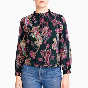 NWT Tibi XXS Green Paisley Blouse Long Sleeve